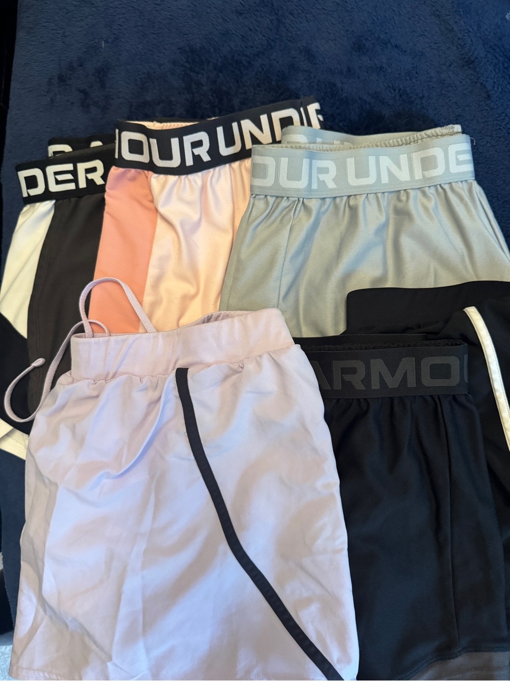 6 Under Armour Athletic Shorts Set - Black, Pink, Purple, and Gray